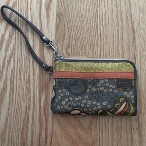 Fossil Key Per Coated Canvas Leather Trim Wristlet
